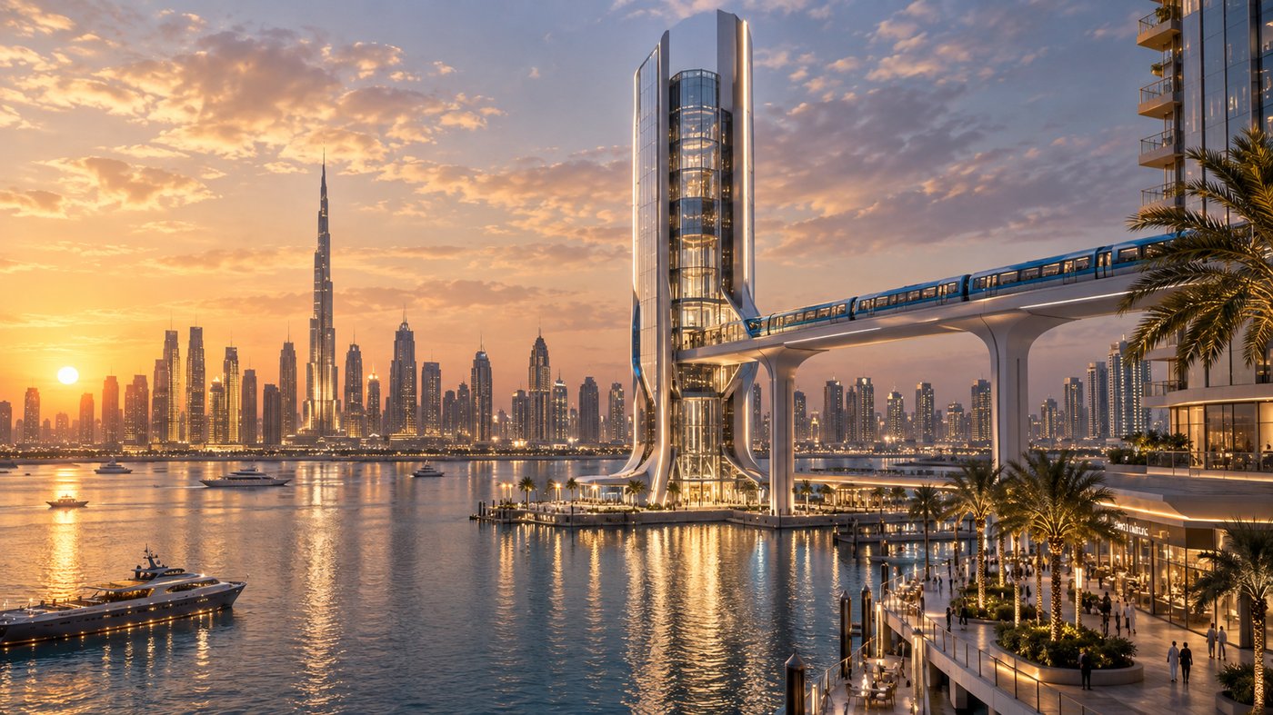 Render of the 74-metre Dubai Creek Harbour metro station on the Blue Line