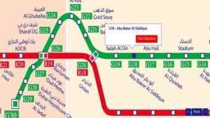 Abu Baker Al Siddique Metro Station (G18) on the Dubai Metro Green Line