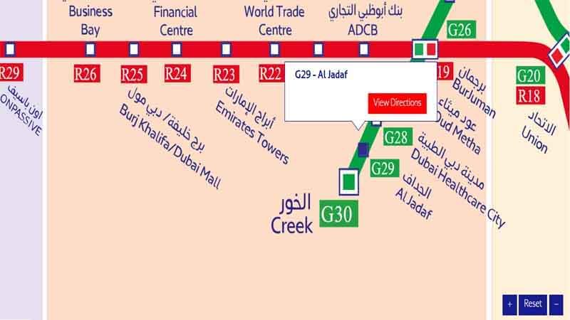 Al Jadaf Metro Station (G29) on the Dubai Metro Green Line